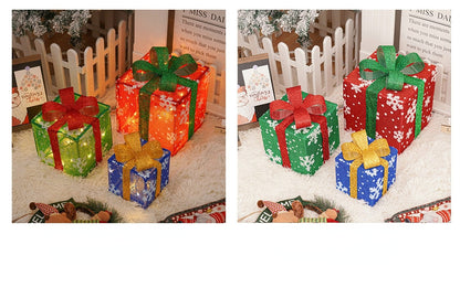 🔥Christmas Sale🎁3pc Festive Christmas Ornaments Set with Gift Box - 8 Modes, Remote Control, Warm Light LED, Ribbon Accents, DIY Assembly