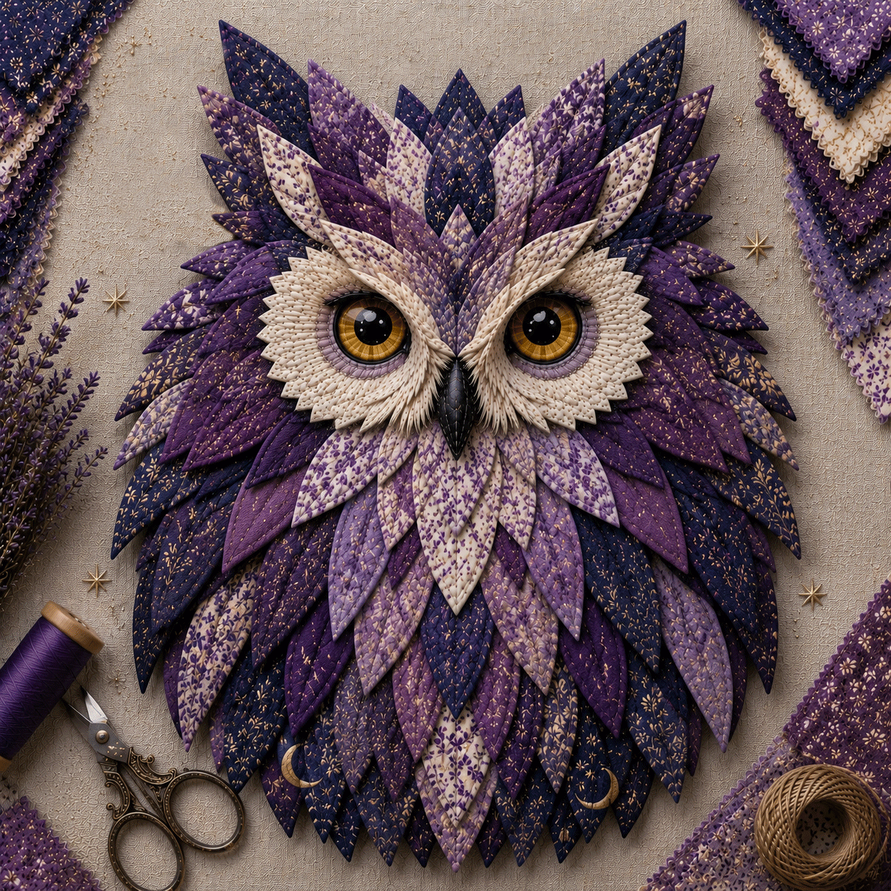 🦉 Layered Fabric Owl Wall Art DIY Kit – Relaxing Craft, Beautiful Results