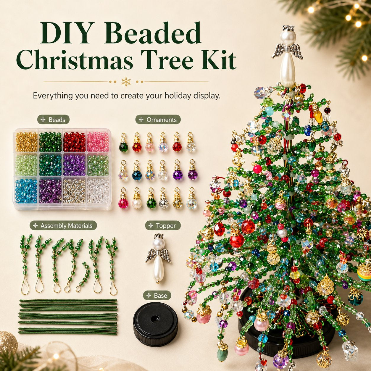 🎄✨ DIY Beaded Christmas Tree Kit – 🎅Create Your Own Sparkling Holiday Decorationvv