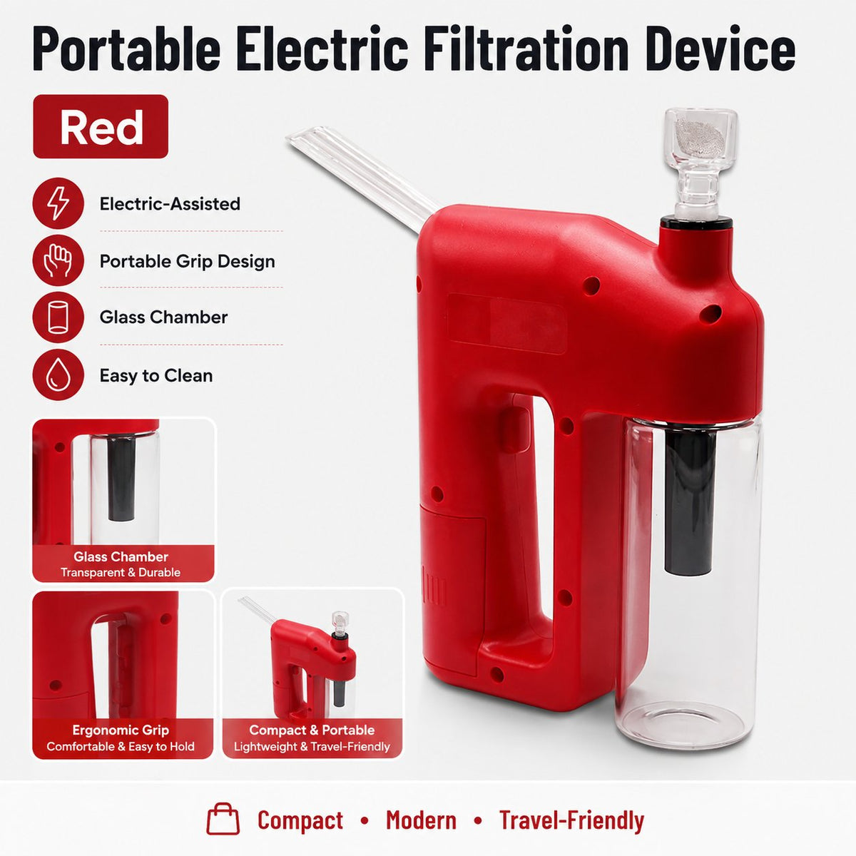 Portable Handheld Electric Filtration Device | Compact Glass Chamber Design with Electric-Assisted Operation & 6 Color Options ✨