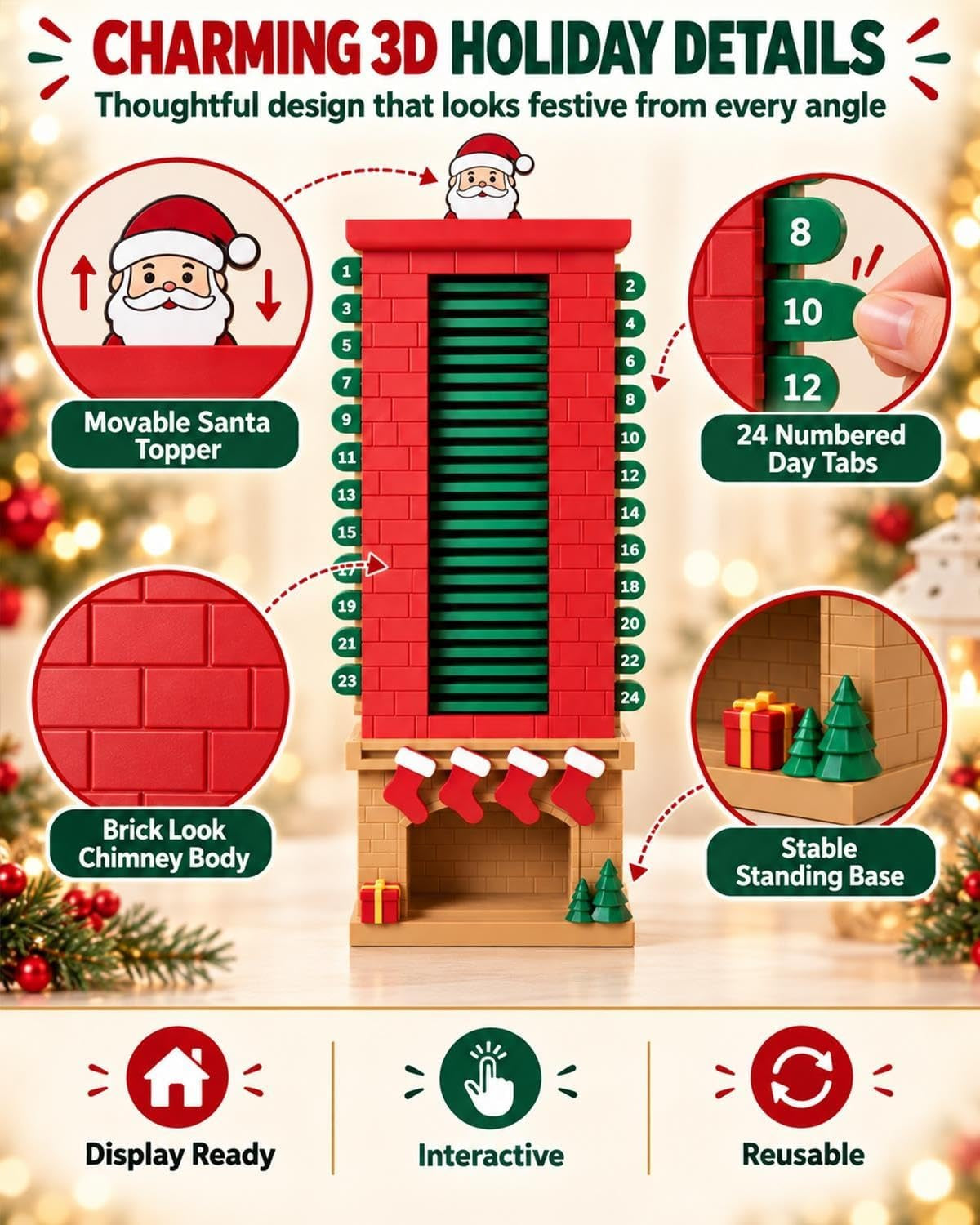 🎅 3D Printed Santa Chimney Advent Calendar – 24-Day Christmas Countdown 🎄