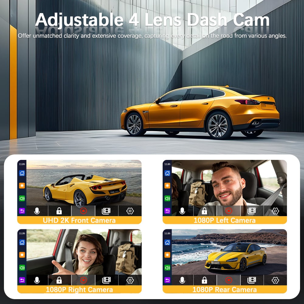 4-Channel Dash Cam Built-in WiFi, Full HD Dual Dash Camera for Cars Front
