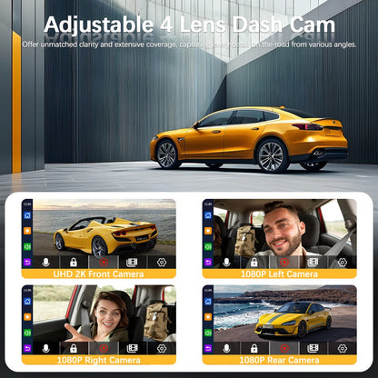 4-Channel Dash Cam Built-in WiFi, Full HD Dual Dash Camera for Cars Front