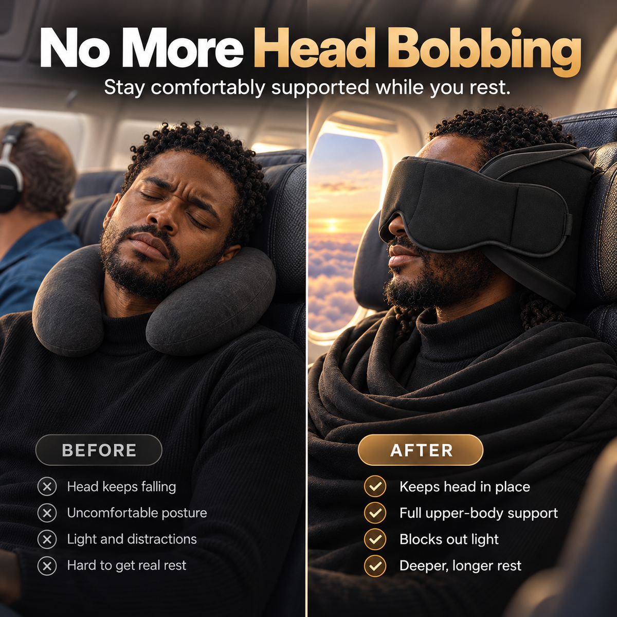 ✈️ 3-in-1 Travel Sleep Support – Block Light, Support Your Head & Rest More Comfortably