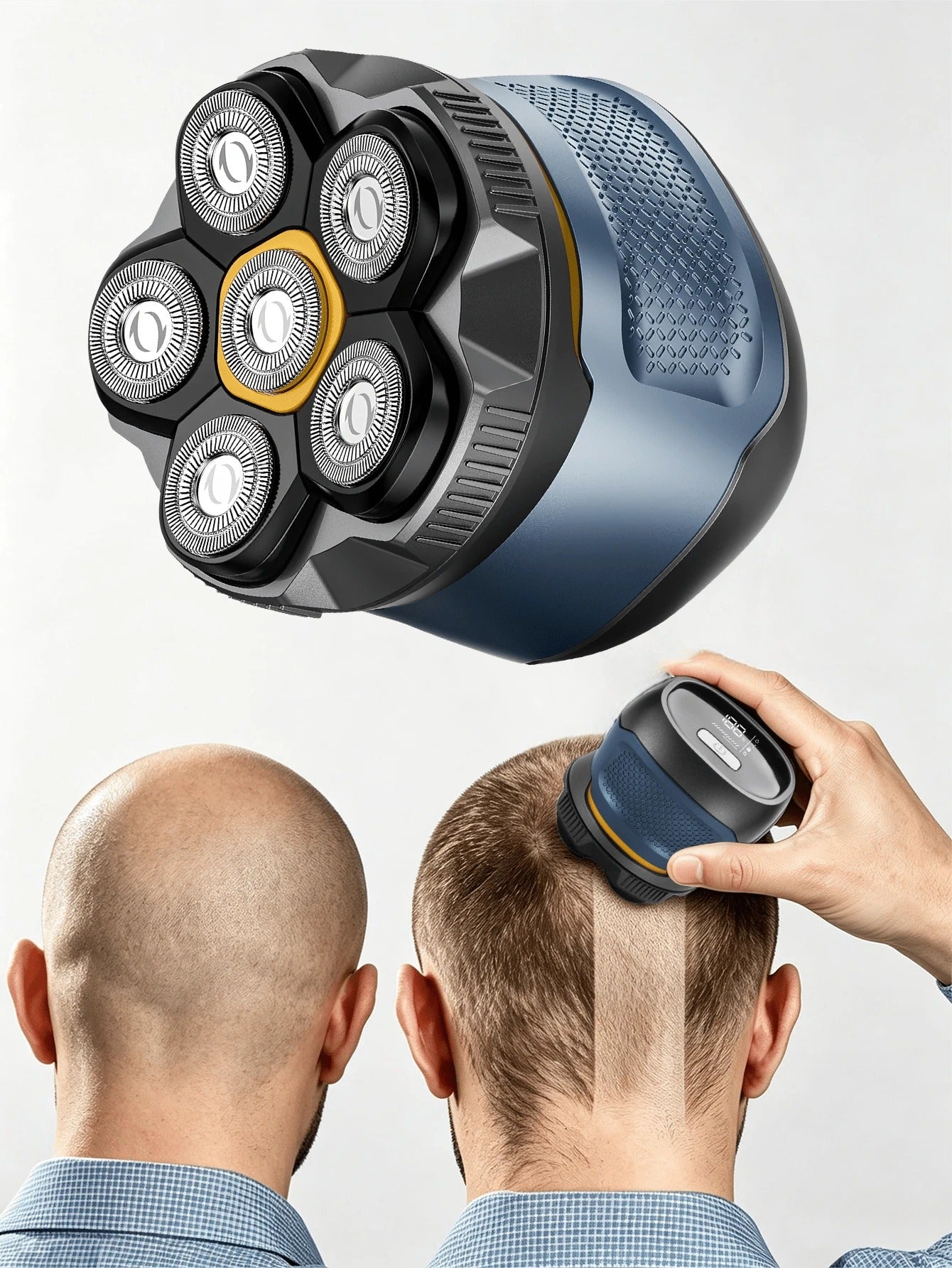 Cordless Electric Head Shaver, 6 Dual-Track Rotary Blades, Waterproof Wet & Dry Use