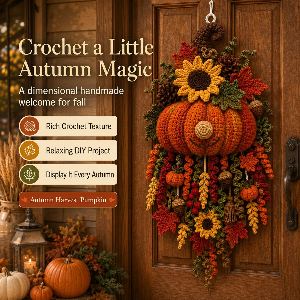🎃Halloween Early Bird Special Sale 🧶 DIY Seasonal 3D Crochet Door Hanger Kit Collection | ⏳Coordinated Yarn, Filling, Accessories & Step-by-Step Instructions Included 💕