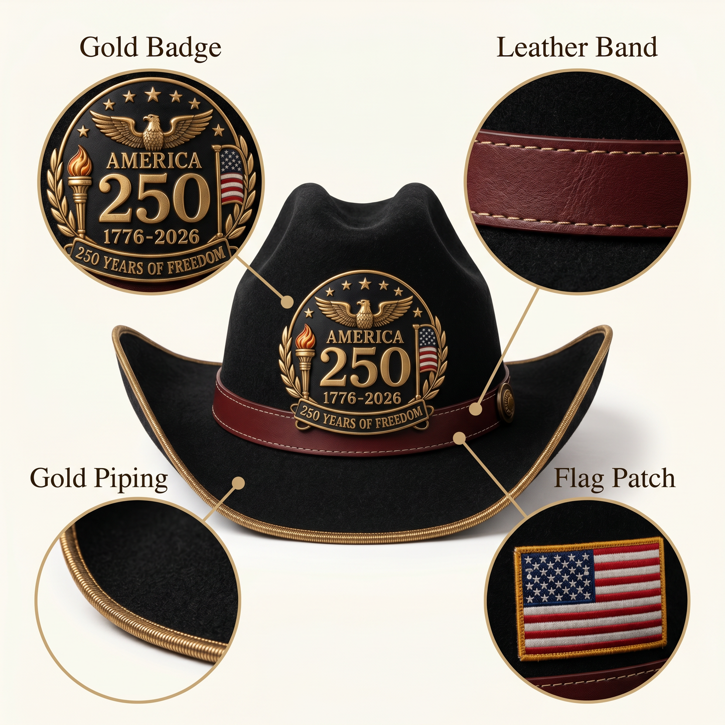 🇺🇸 Father's Day Sale –America 250th Anniversary Patriotic Western Cowboy Hat 🔥