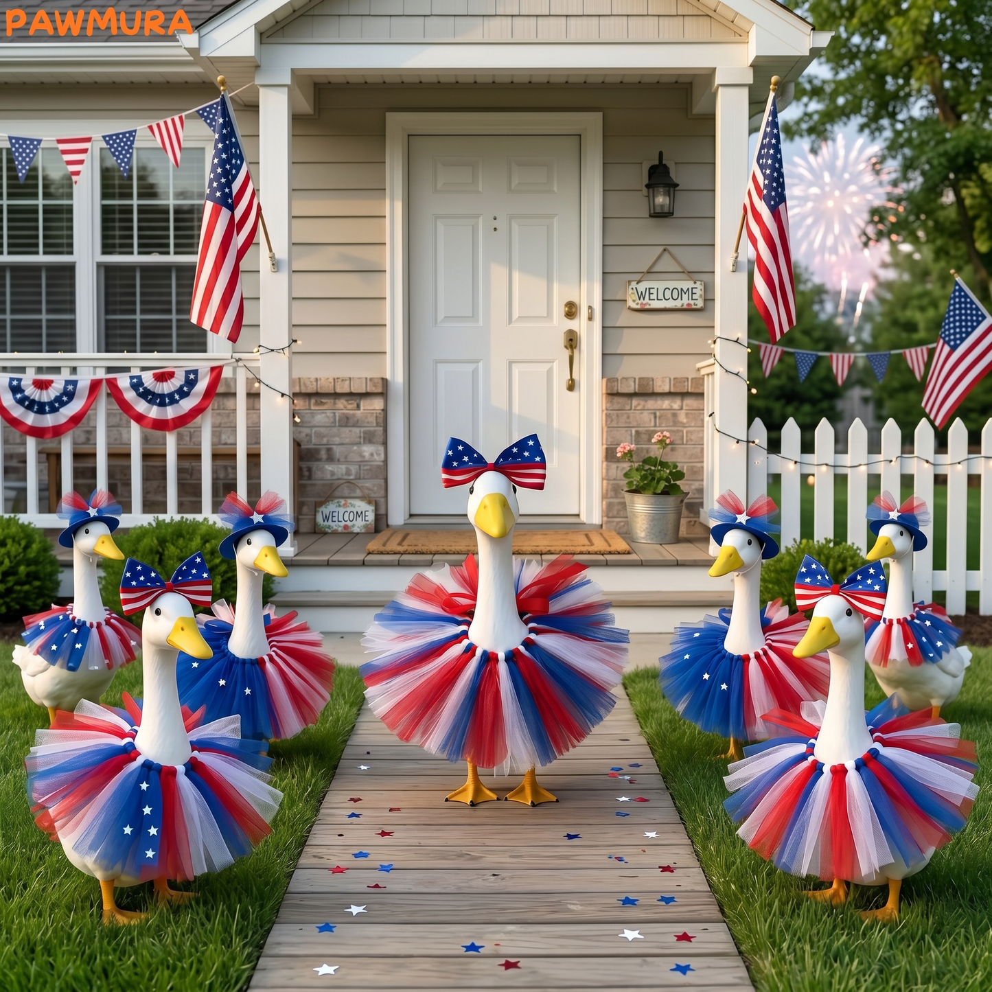 🇺🇸 Patriotic Porch Goose Outfit – Red White & Blue Tutu Dress🏡