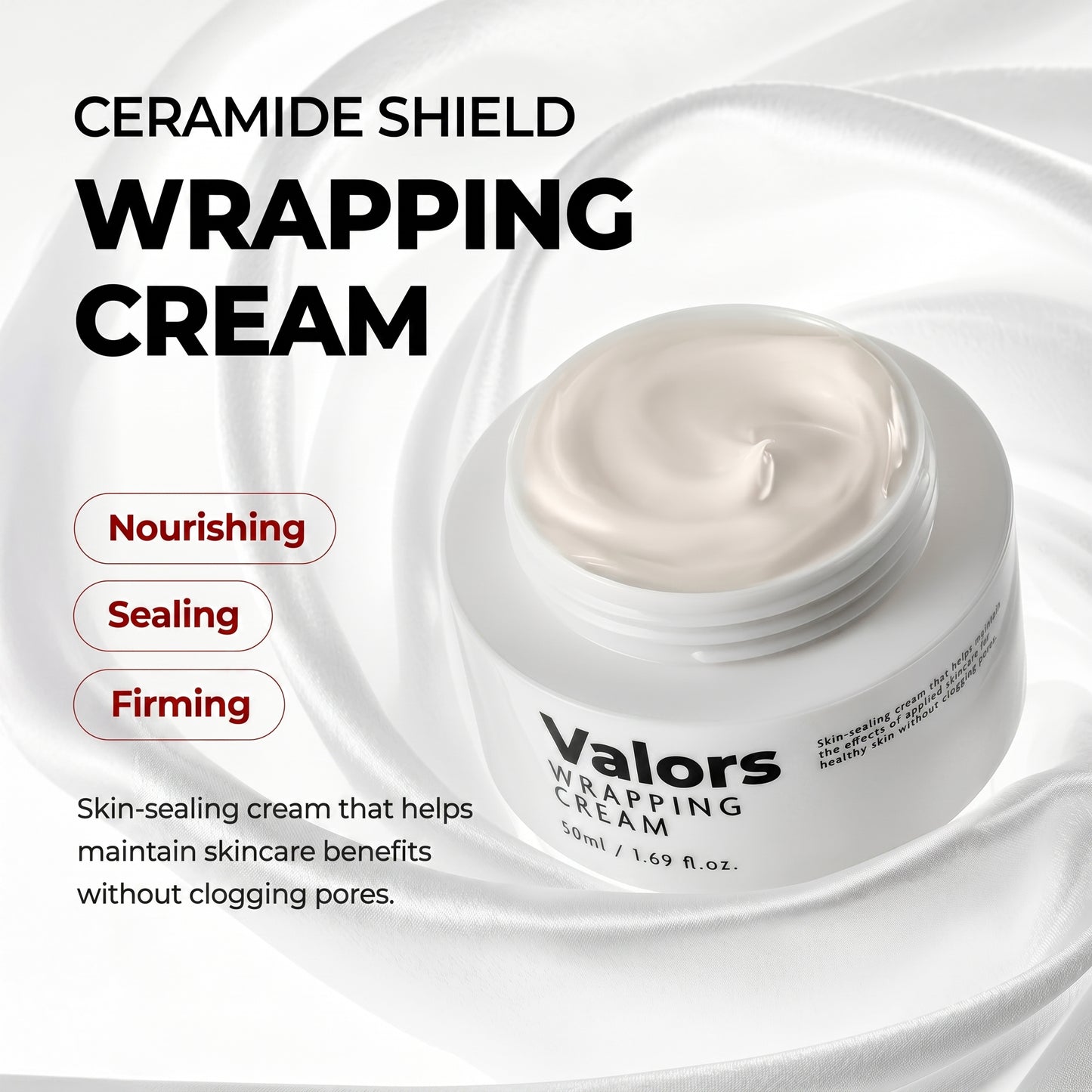 Valors Skin Wrapping Cream, PDRN Ceramide Moisturizer for Dewy Glass Skin, Skin Barrier Hydration