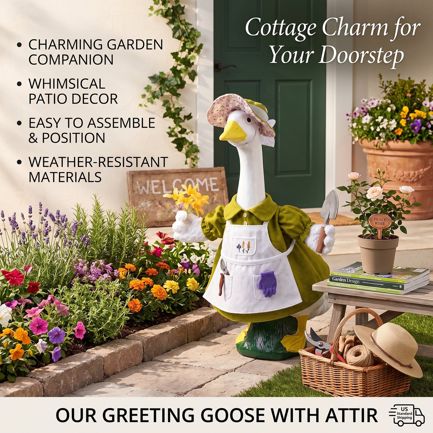 🦢VALORS TOP™Gardener Porch Goose Outfit for 23" Plastic/ Cement Goose Statues