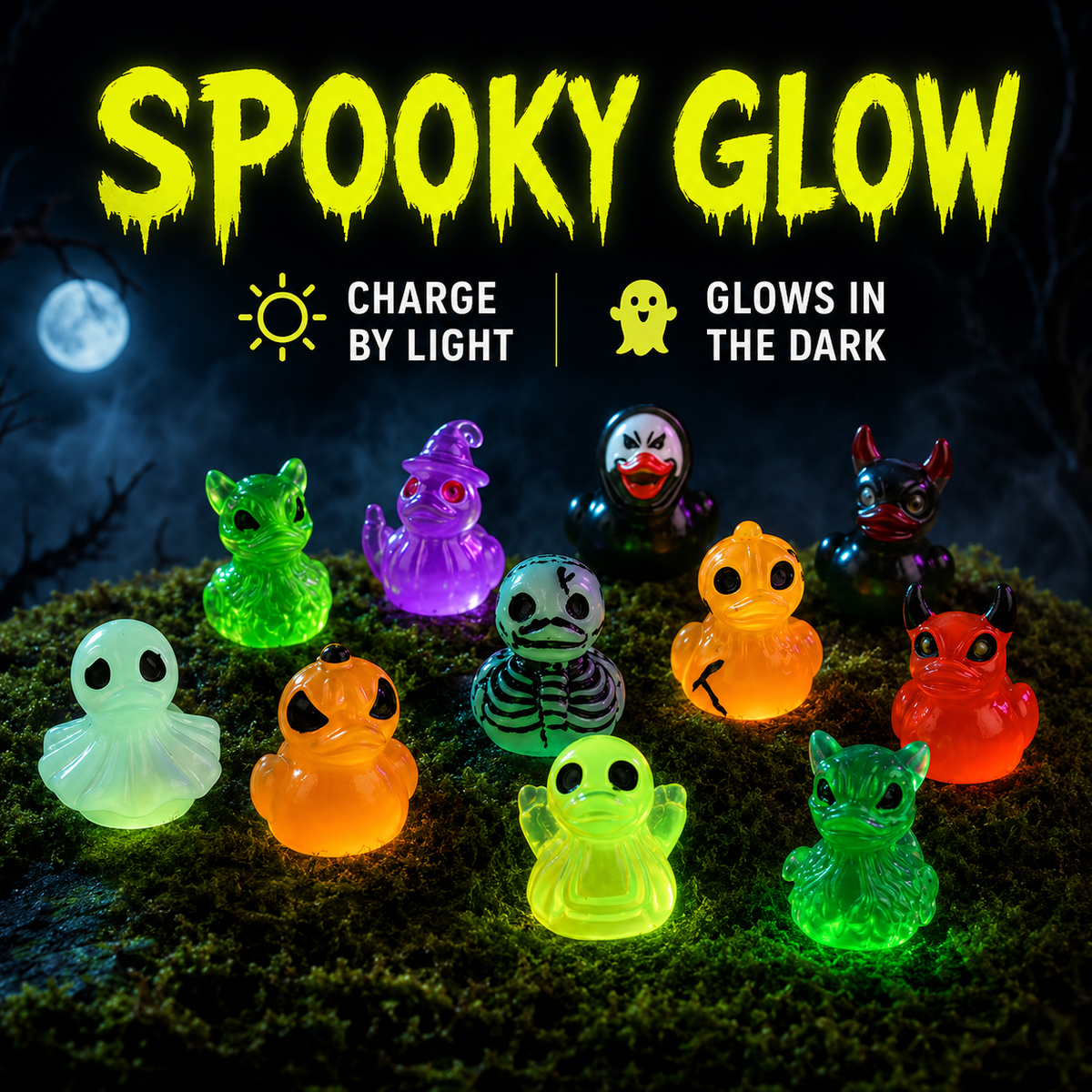 🦇LIMITED-TIME 50% OFF! 👻🦆 Mini Duck figures with light-up effect — Small, spooky decorative figures made of resin