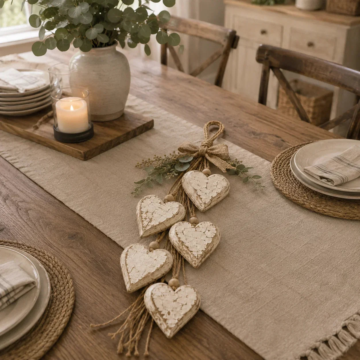 Rustic Hanging Heart Wall Decor with Optional Warm Lights