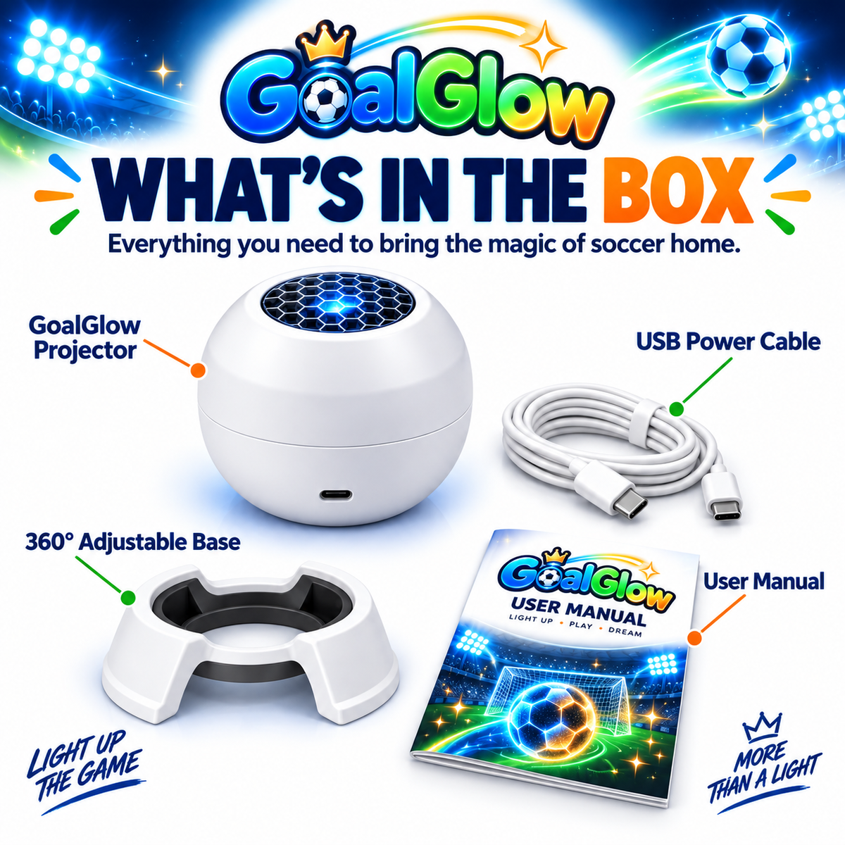 ⚽✨Dynamic Soccer Stadium Projector Light – Rotating Football Night Light for & Fans