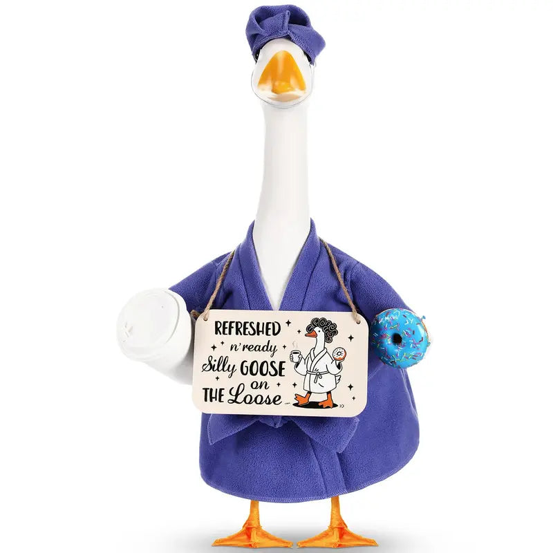 🦢Lady Porch Goose Outfit Bathrobe for 23'' Cement Plastic Porch Goose Statue❤️🤍💙