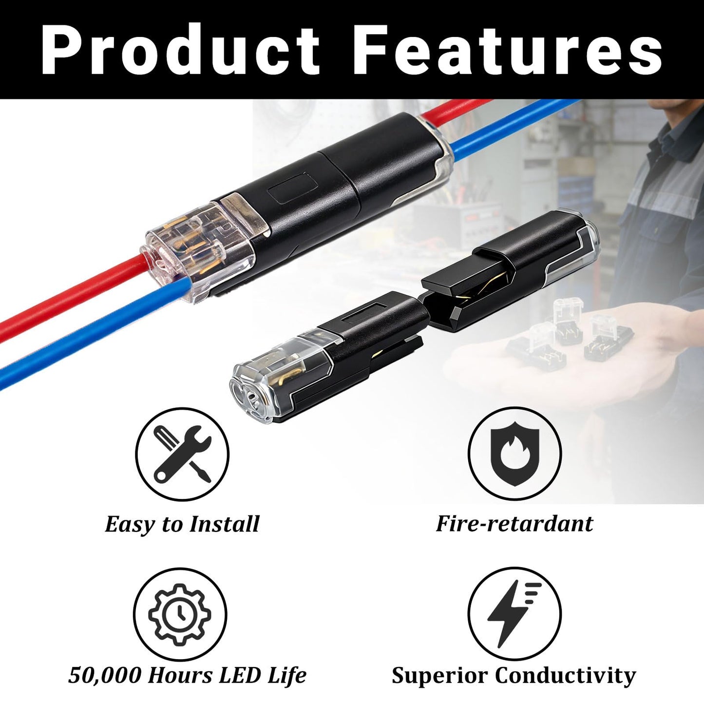 🔌100 Pcs 2-Pin Low Voltage Wire Connectors with Locking Buckle