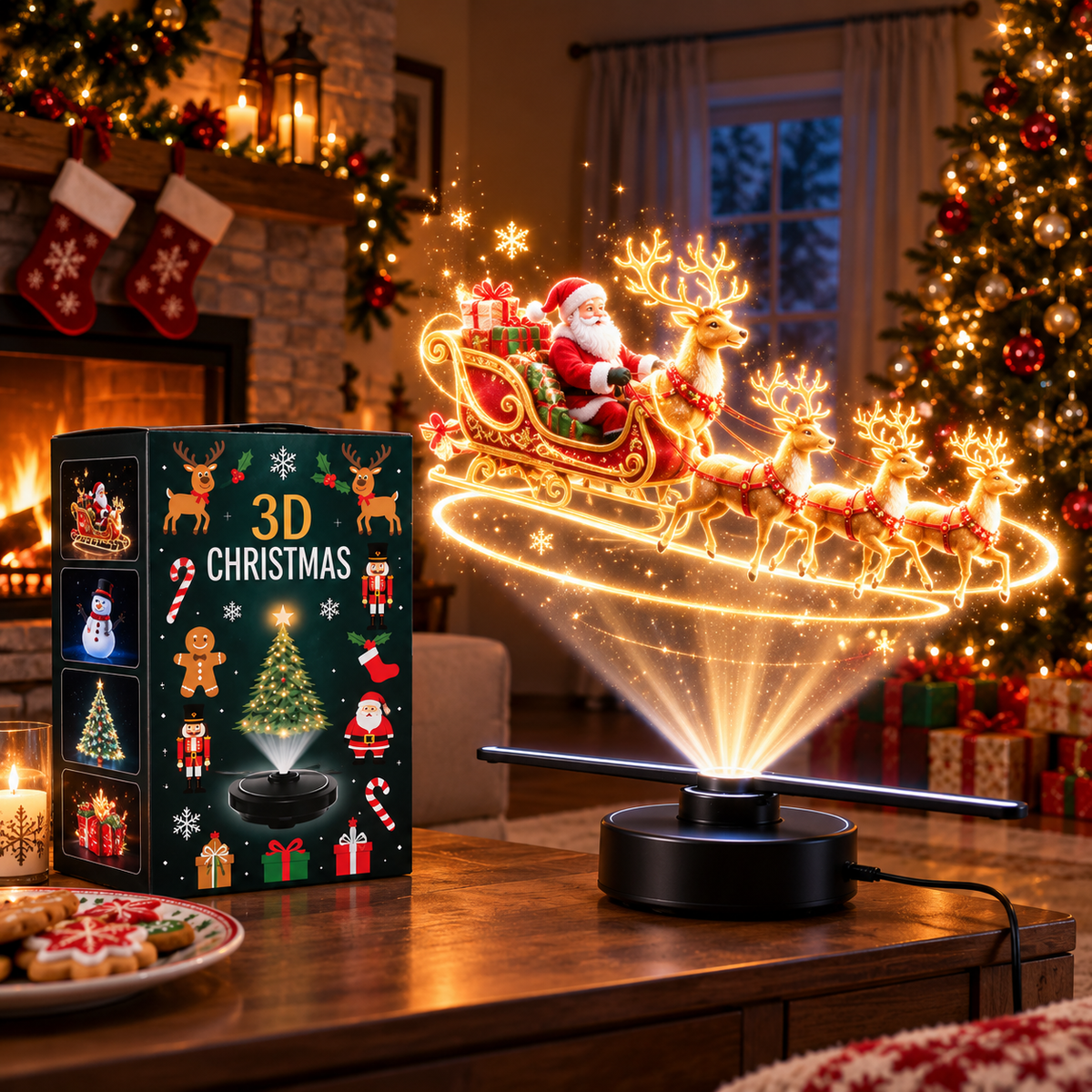 🎄LED Lamp Beads Christmas Naked Eye Holographic 3D Projection Fan