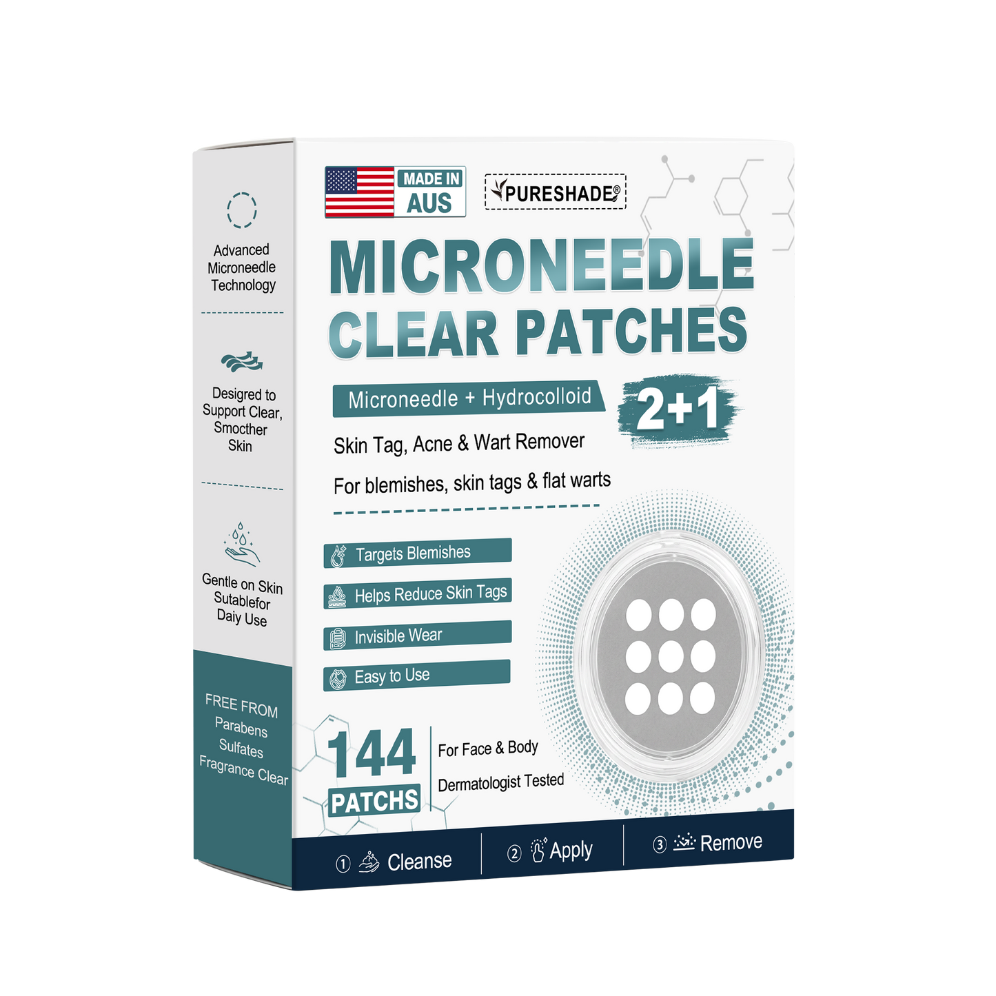 2-in-1 Microneedle & Hydrocolloid Patch 🌿 Invisible Face & Body Patches for Raised Moles, Acne, Flat Warts & Skin Tags - Helps Improve the Appearance of Wrinkles, Scars & Blemishes