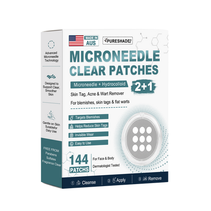 2-in-1 Microneedle & Hydrocolloid Patch 🌿 Invisible Face & Body Patches for Raised Moles, Acne, Flat Warts & Skin Tags - Helps Improve the Appearance of Wrinkles, Scars & Blemishes