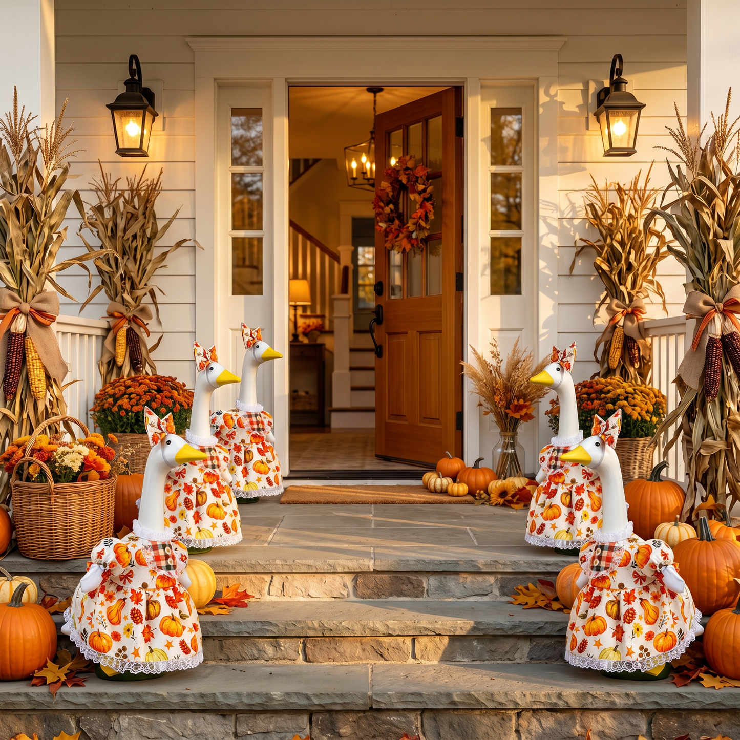 🍁 Harvest Blessings Porch Goose Outfit – Thanksgiving Pumpkin Dress Set for 23" Lawn Goose🎃