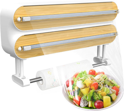 3-in-1 Wooden Kitchen Wrap Organizer – Built-in Cutter for Foil, Plastic Wrap & Wax Paper. Tear Smoothly, Store Neatly.