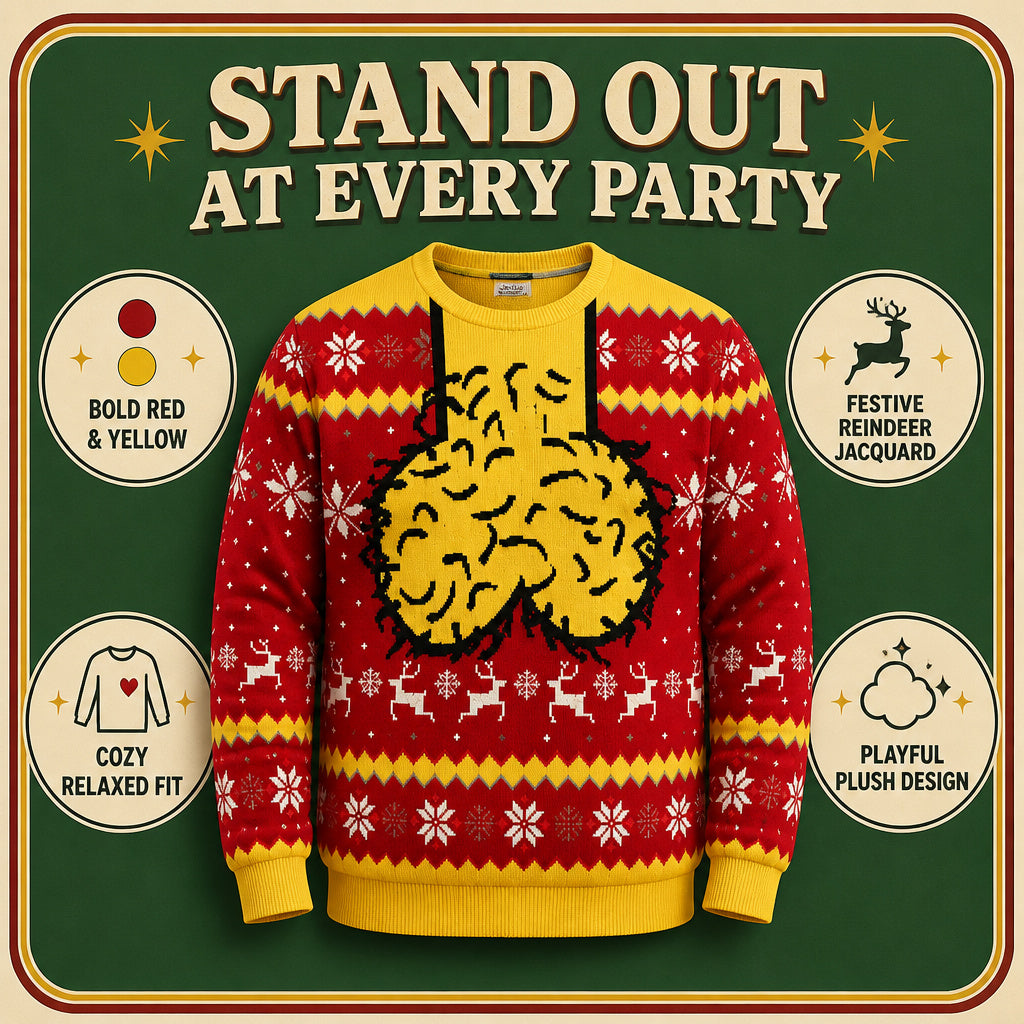 Funny Brain Ugly Christmas Sweater for Men – Festive Holiday Novelty PulloverFunny Brain Ugly Christmas Sweater for Men – Festive Holiday Novelty Pullover