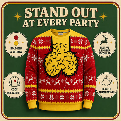 Funny Brain Ugly Christmas Sweater for Men – Festive Holiday Novelty PulloverFunny Brain Ugly Christmas Sweater for Men – Festive Holiday Novelty Pullover