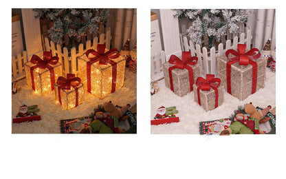 🔥Christmas Sale🎁3pc Festive Christmas Ornaments Set with Gift Box - 8 Modes, Remote Control, Warm Light LED, Ribbon Accents, DIY Assembly