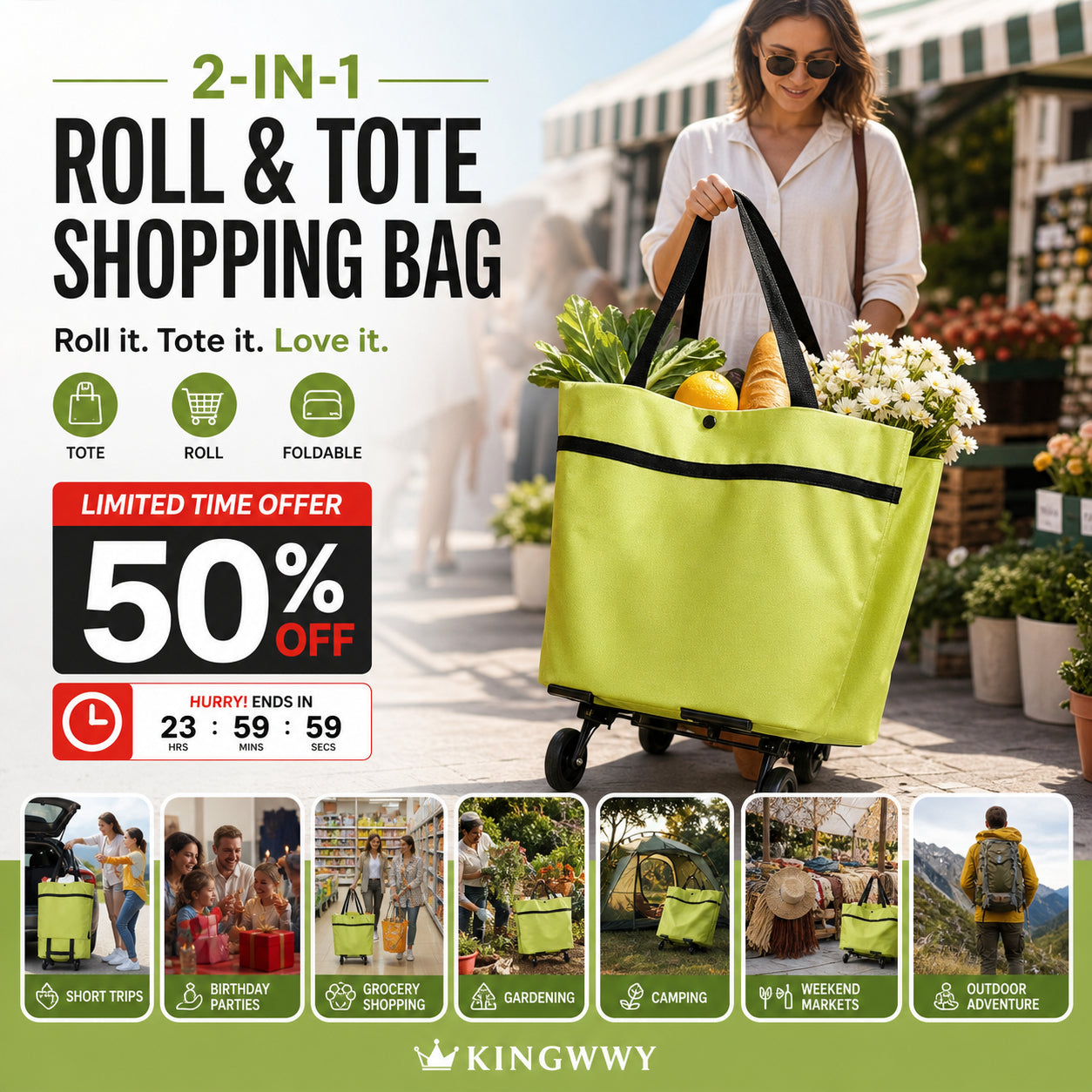 🛒Foldable 2-in-1 Shopping Bag