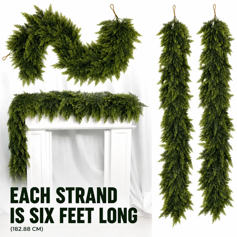 🎄 6ft Real Touch Artificial Cedar Garland | Lifelike Winter Pine Greenery for Christmas Mantle