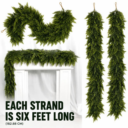 🎄 6ft Real Touch Artificial Cedar Garland | Lifelike Winter Pine Greenery for Christmas Mantle