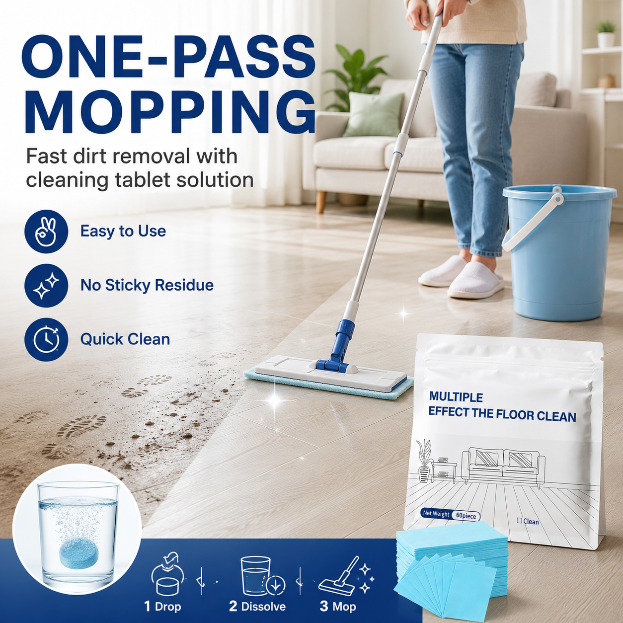 ✨Multi-Effect Floor Cleaning Tablets, Fast Dissolving, No-Rinse Formula for Hardwood, Tile & All Floor Types