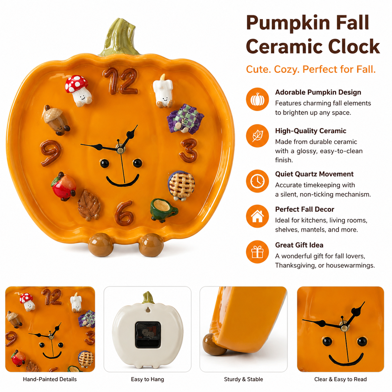 🎃 Pumpkin Smiley Wall Clock