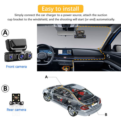 4-Channel Dash Cam Built-in WiFi, Full HD Dual Dash Camera for Cars Front