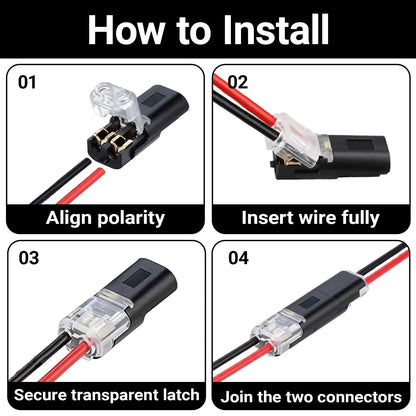 🔌100 Pcs 2-Pin Low Voltage Wire Connectors with Locking Buckle