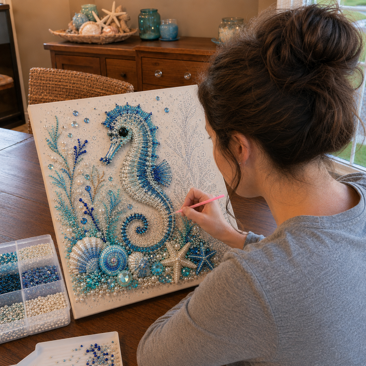 🌊✨💯Ocean Theme Pearl Art DIY Kit – Relaxing DIY Craft to Create Stunning Coastal Artwork