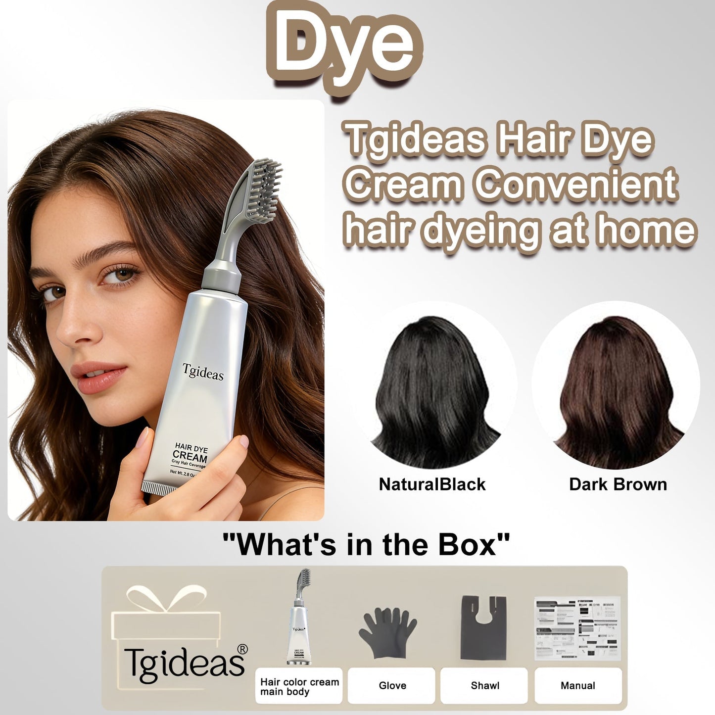 Comb - In Hair Dye Cream for Gray Coverage -Natural Black & Dark Brown