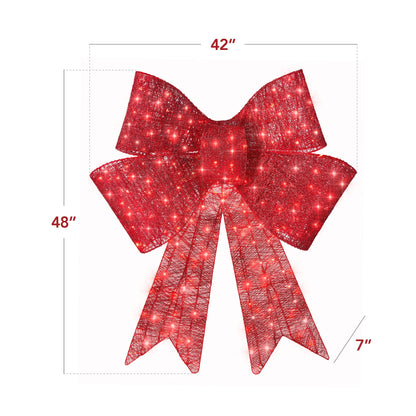 🔥Christmas Sale🎁Pre-Lit Christmas Bow, Large Outdoor LED Lighted Holiday Décor w/ 8 Light Functions, Hook