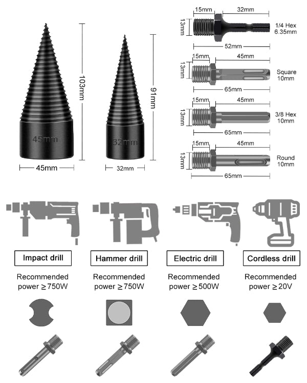WOOD LOG SPLITTER FIREWOOD DRILL BIT