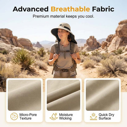 UPF 50+ Wide Brim Sun Hat with Neck Flap
