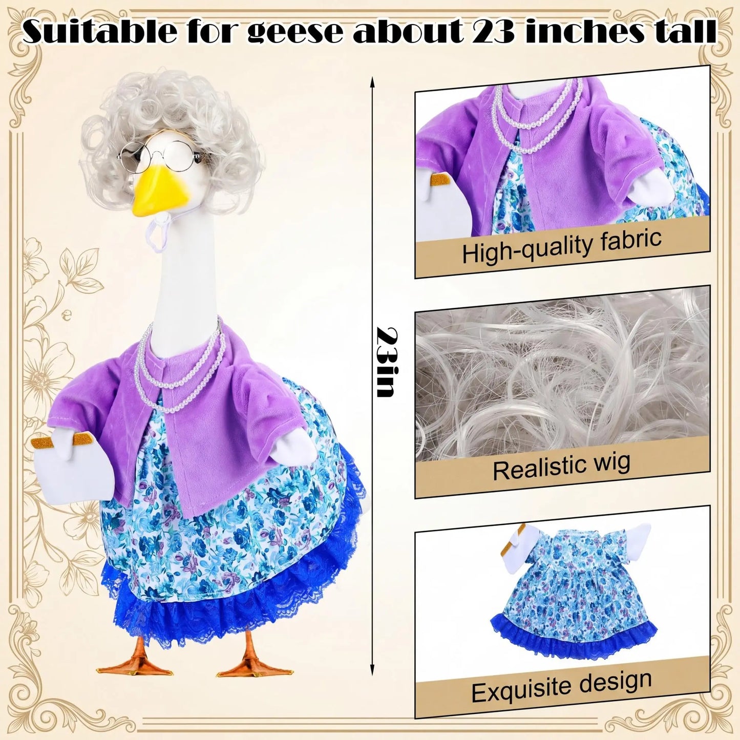 🦢VALORS TOP™Grandmother Porch Goose Outfit for 23" Plastic/ Cement Goose Statues
