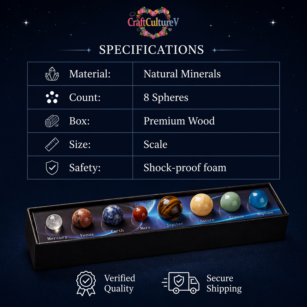 🌌HOLIDAY SALE: SOLAR SYSTEM CRYSTAL COLLECTION — 9 PLANET GEMSTONES IN A WOODEN DISPLAY BOX🌌