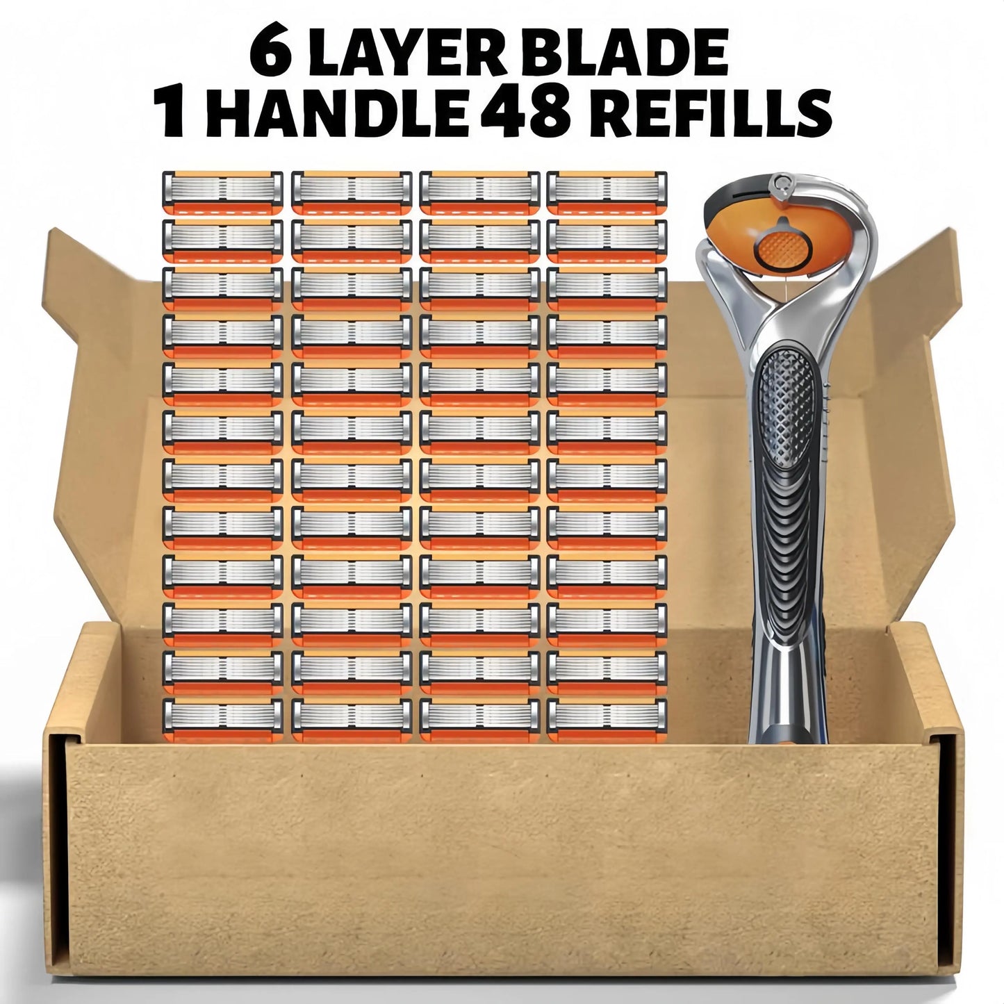 Men's razor replacement blade set, 24/48 blades (with free handle) - Ultra-sharp stainless steel blades for a smooth shave, men's double-edge razor blades, men's travel razor set