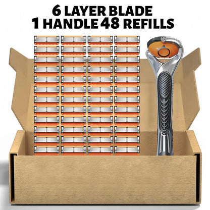 Men's razor replacement blade set, 24/48 blades (with free handle) - Ultra-sharp stainless steel blades for a smooth shave, men's double-edge razor blades, men's travel razor set