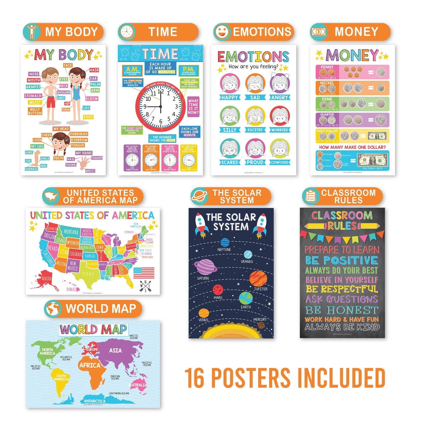 🏫BACK-TO-SCHOOL SALE: COLORFUL EDUCATIONAL POSTERS — SET OF 15!🏫