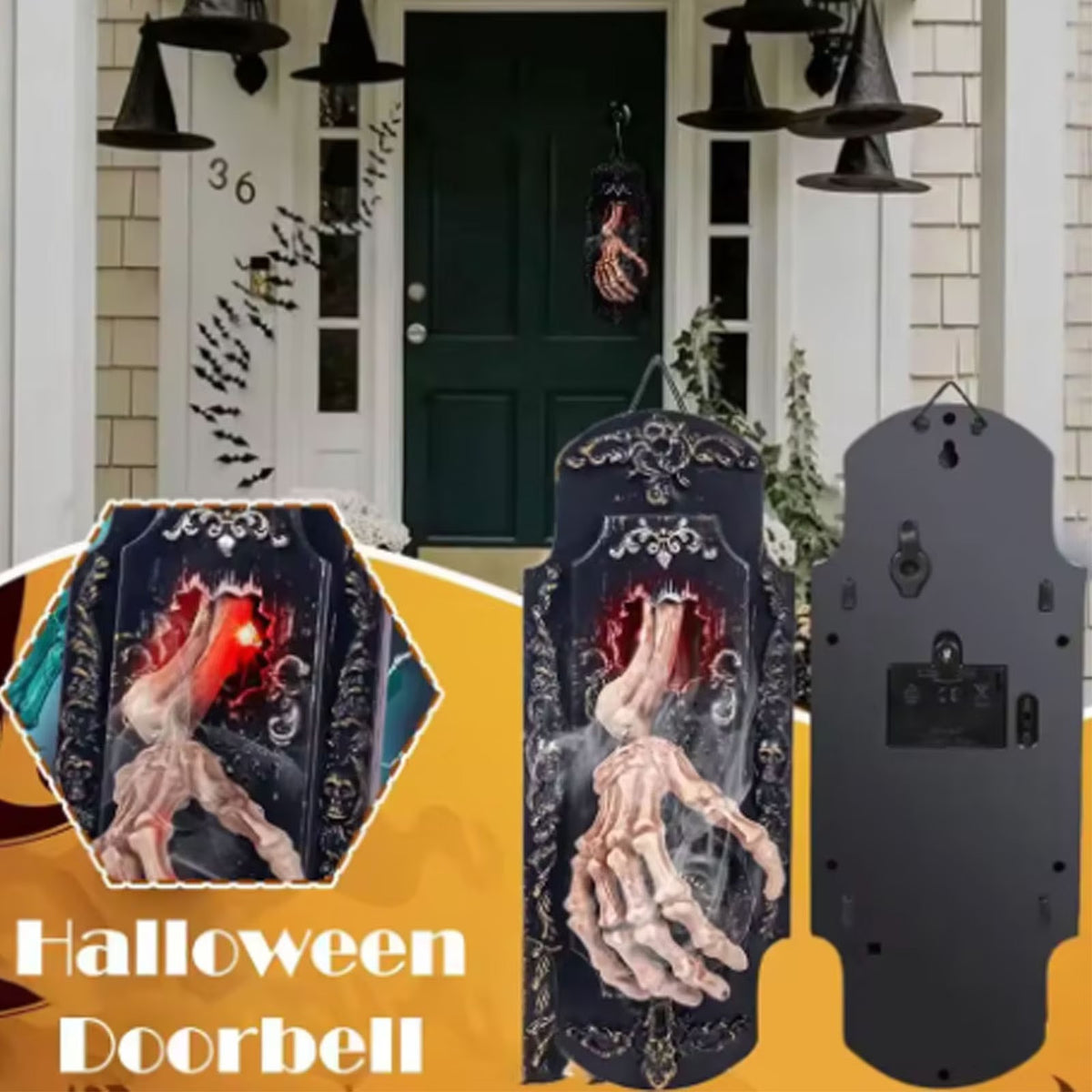 🕸️ Gothic Skeleton Hand Doorbell – Motion Activated Haunted Door Decoration💀🎃