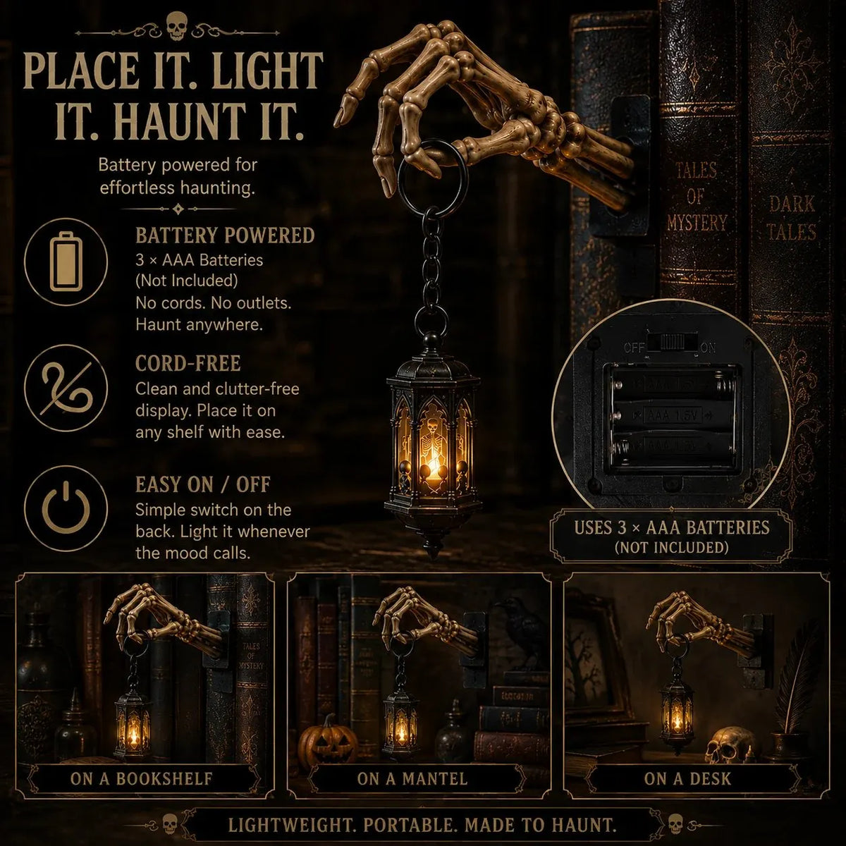 💀Skeleton Hand Lantern Bookshelf Light