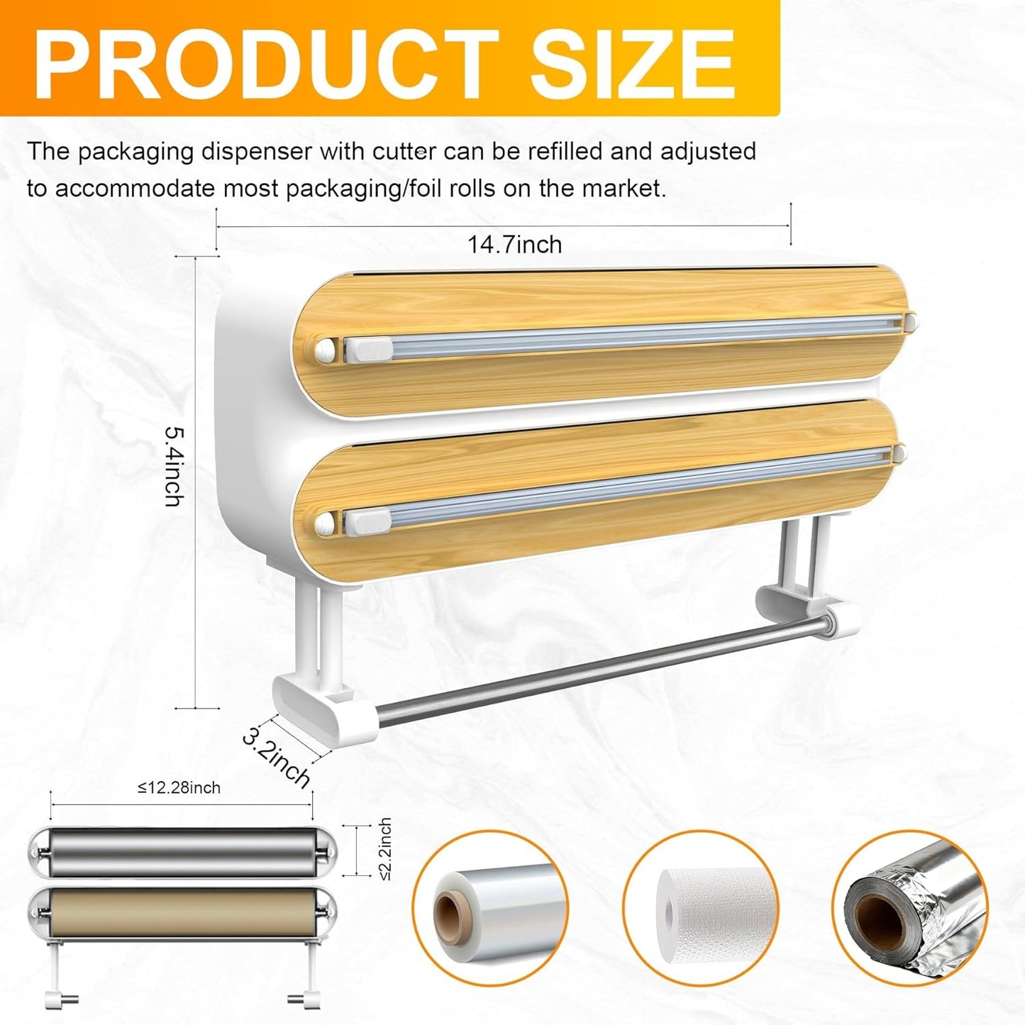 3-in-1 Wooden Kitchen Wrap Organizer – Built-in Cutter for Foil, Plastic Wrap & Wax Paper. Tear Smoothly, Store Neatly.