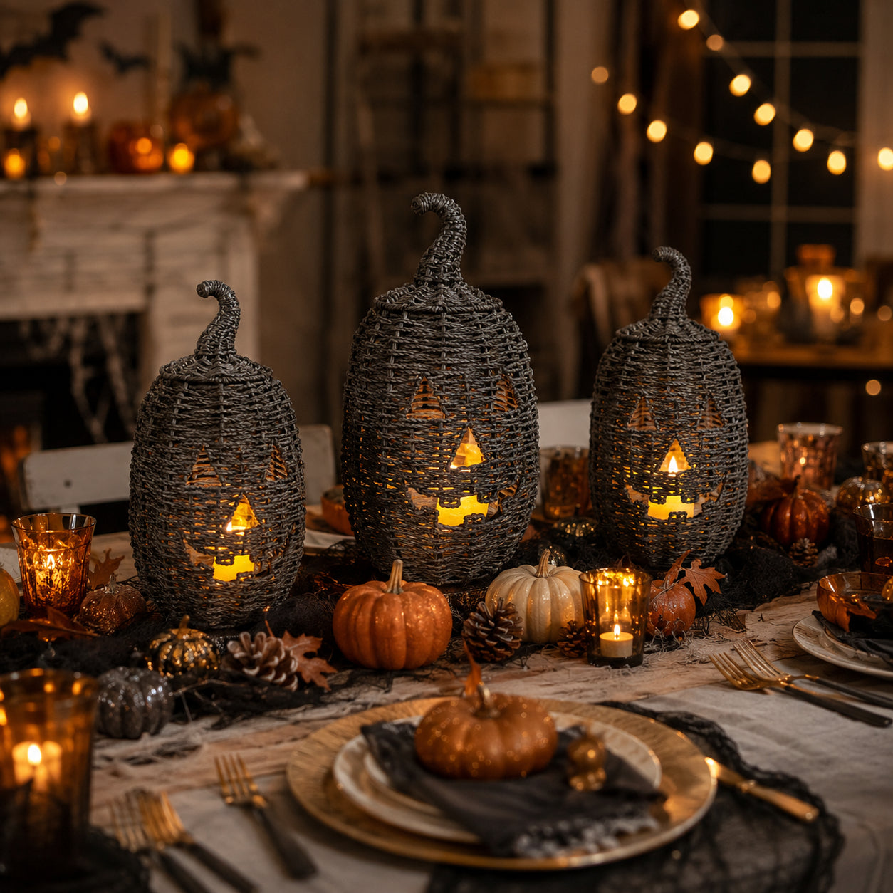 🎃Rustic Wicker Pumpkin Candle Holder - Handwoven Jack-O’-Lantern Halloween Porch Decor