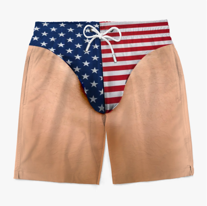 Custom Funny Patriotic Face Swim Trunks for Men