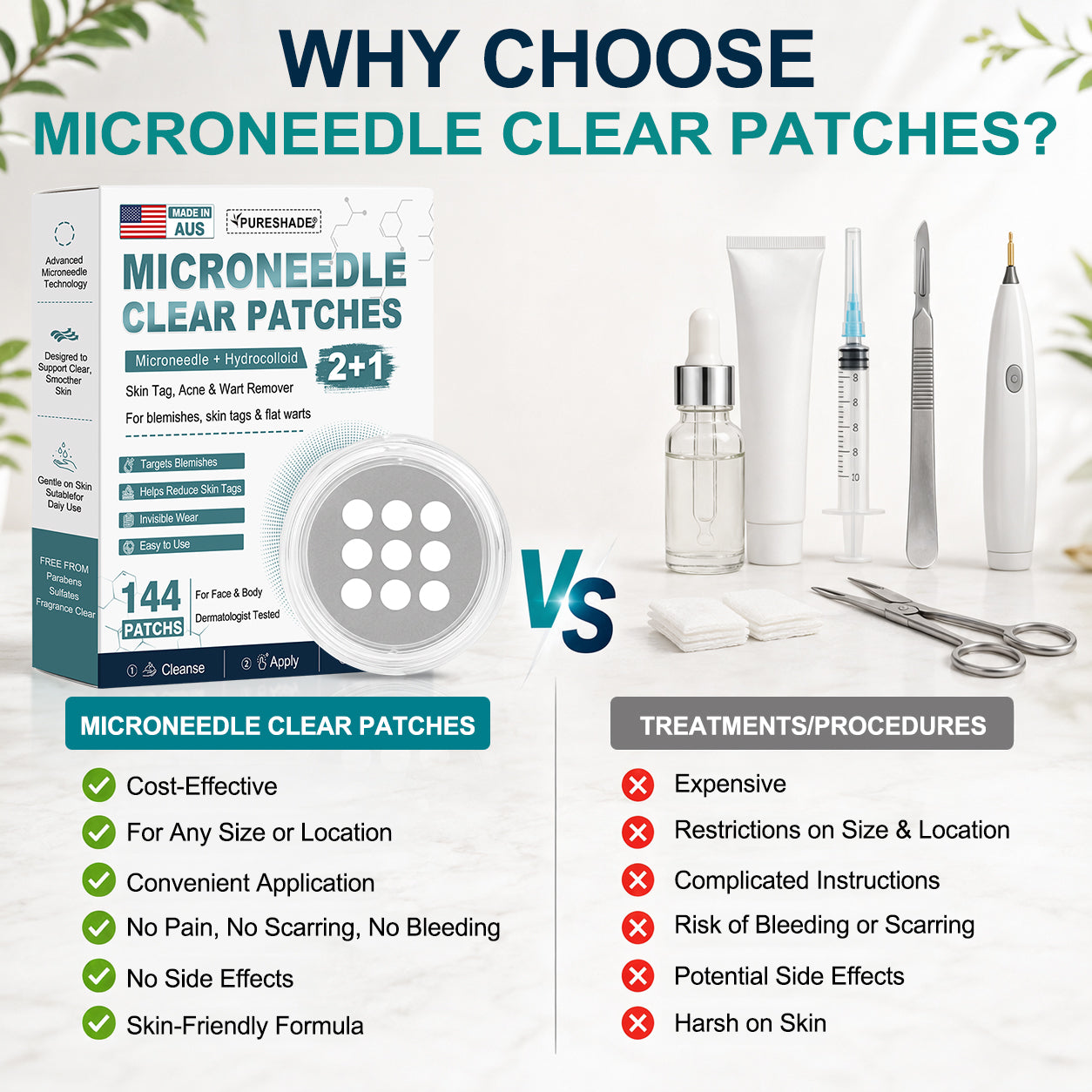 2-in-1 Microneedle & Hydrocolloid Patch 🌿 Invisible Face & Body Patches for Raised Moles, Acne, Flat Warts & Skin Tags - Helps Improve the Appearance of Wrinkles, Scars & Blemishes